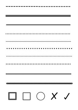 Various types of lines&mdash;double lines, dashed lines, and dotted lines&mdash;suitable for use in worksheets and for decorating borders.