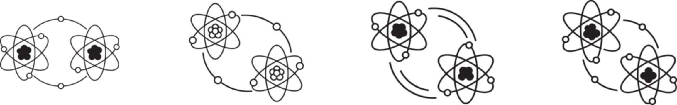 Qubit sphere icon with electron orbits symbolizing superposition for quantum science and computing.