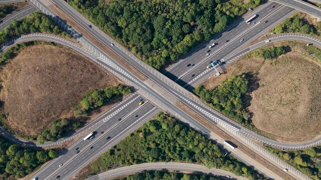 Aerial View of a Highway Cloverleaf Interchange