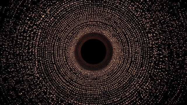 Abstract Circular Tunnel Pattern with Glowing Copper Rings and Dark Central Void