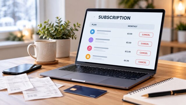 Online Subscription Management and Cancel Membership Services on Laptop for Personal Budgeting