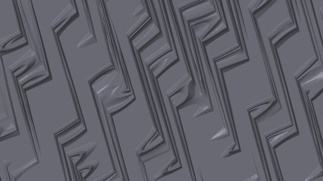 Grey metallic geometric pattern motion graphic. Abstract 3D embossed linear texture loop background animation. Modern tech surface structure effect.