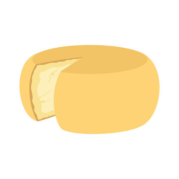 parmesan cheese wheel with cut slice, flat style
