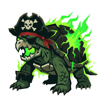 Undead Pirate Captain Turtle Flat Vector Icon