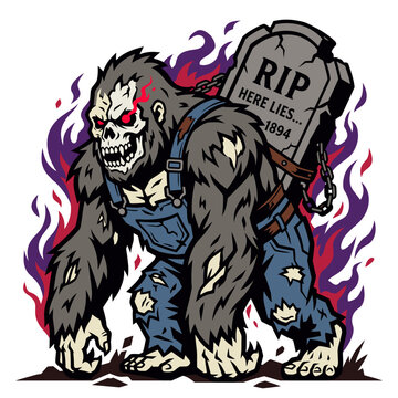 Cemetery Zombie Ghoul Gorilla Flat Vector Icon