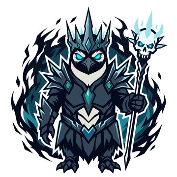 Frozen Lich King Penguin Flat Vector Icon