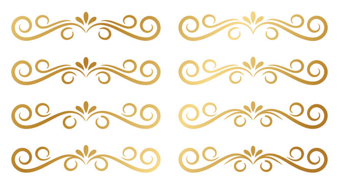 Gold scroll flourishes and calligraphic dividers for elegant wedding invitation cards.