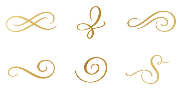Elegant gold flourish swirls set on transparent background for luxury wedding invites.