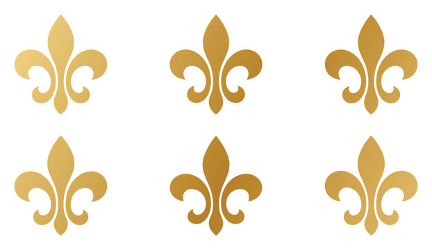 Golden fleur de lis vector icons set elegant decorative heraldic french lily symbol.