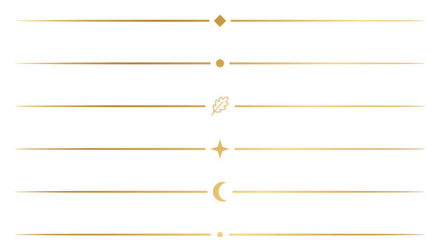 Golden divider lines set with minimalist symbols for elegant typography decoration.