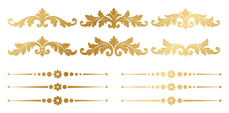 Decorative gold floral banners and dainty flower dividers for vintage page decoration.