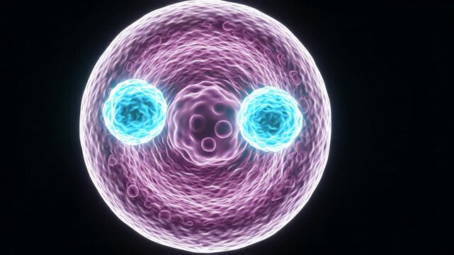 Healthy human cell remains stationary while two stable spherical immune cells slowly approach its surface