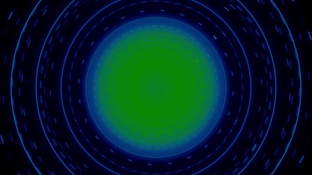 Rotating Futuristic Concentric Neon Rings with Glowing Green Core Portal