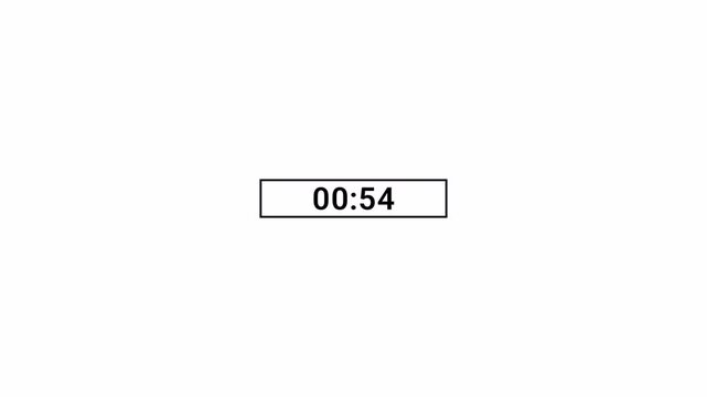 One Minute Countdown Timer Animation from 60 to 0 Seconds, Digital Time Counter,One Minute Countdown Timer from 60 to 0 Seconds, Digital Time Counter Isolated on Transparent Background.