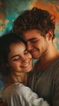 Smiling Couple Embracing in a Close-up Portrait