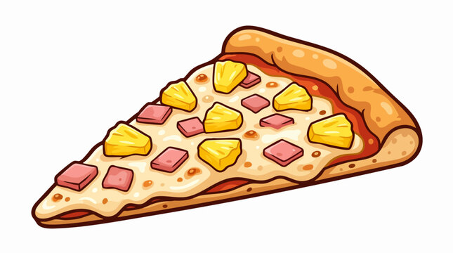 Hawaiian pizza slice with ham and pineapple in flat vector