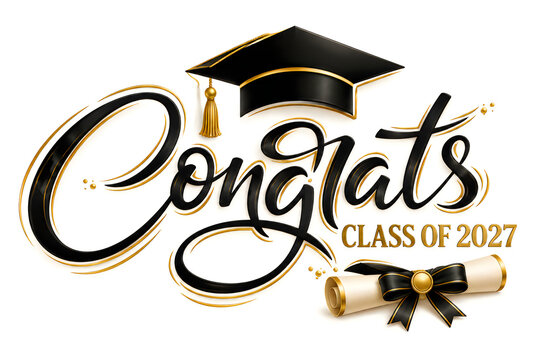 Elegant Black and Gold Congrats Class of 2027 Graduation Design