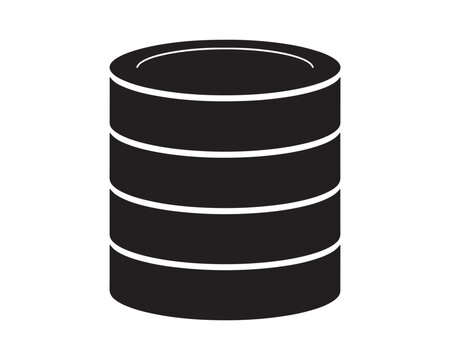 Database server storage cylinder stack silhouette icon vector illustration with data storage