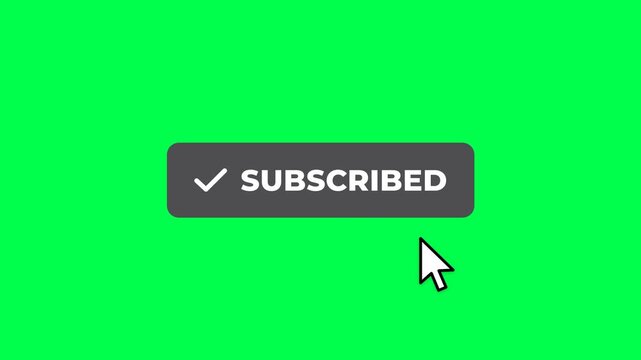 Subscribe button animation with mouse cursor on green screen background