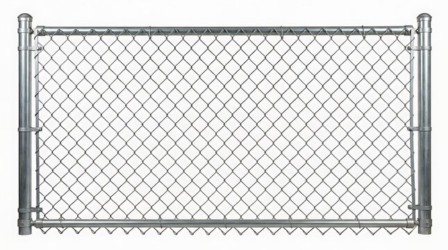 Metal chain link fence section isolated on a plain background isolated on white background