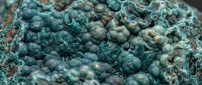 Close-up of botryoidal malachite and chrysocolla mineral specimen with blue and green textures