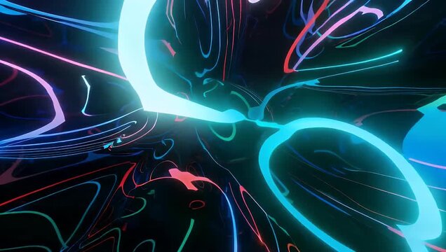 smooth high-resolution 4K holographic animation features liquid-like neon curves forming futuristic shapes with a glossy seamless loop offering a modern and abstract visual perfect for technology