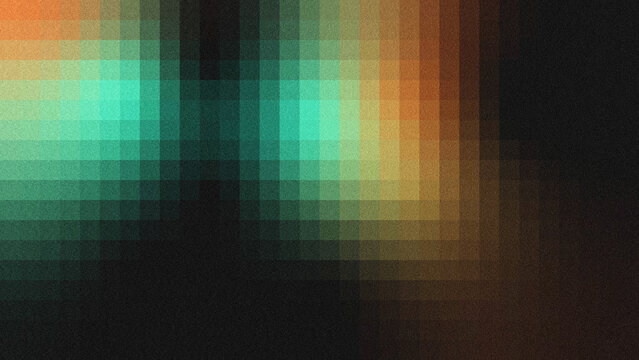 Textured abstract background featuring vertical grid lines, soft color gradient, grain noise texture. Mix of teal, mint green, warm orange, brown, and deep black shades.