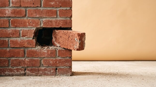 Red Brick Wall with One Piece Pulling Outward