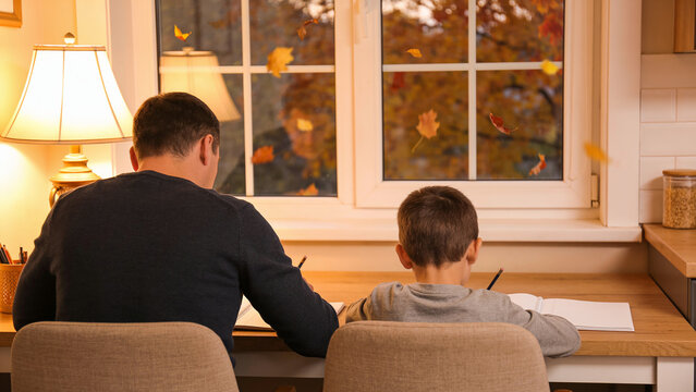 Parent and child doing homework together