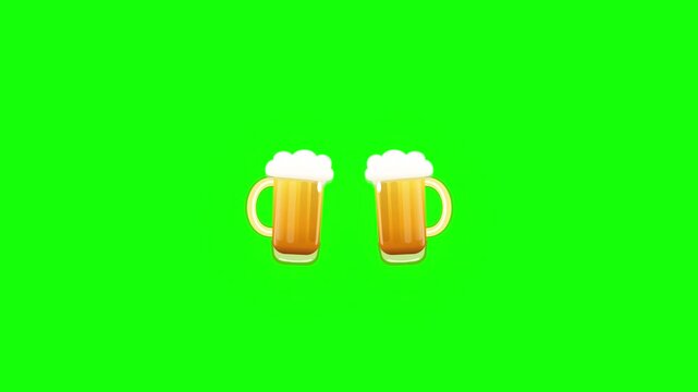 Clinking beer mugs pattern animation on green screen background