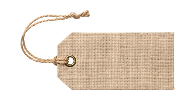 Blank kraft paper gift tag with twine isolated on transparent background