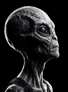 Alien head profile detailed gray skin dark background