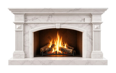 Fototapeta premium PNG Elegant white marble fireplace with warm burning fire