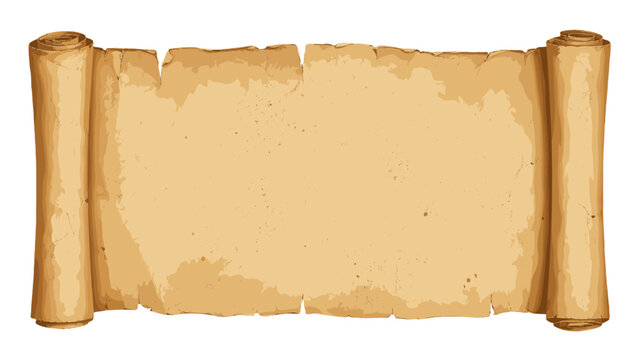 Blank aged parchment scroll with curled ends and weathered edges