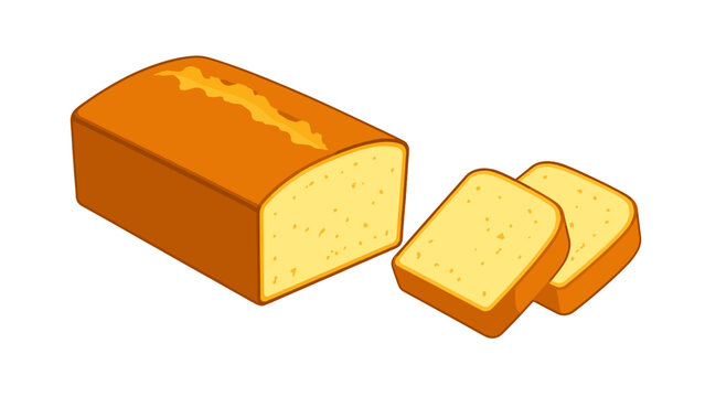 Golden bread loaf with two slices on transparent background