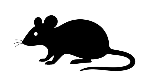 Black mouse silhouette with long whiskers and curling tail