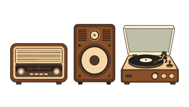 Retro audio equipment set with radio speaker and turntable