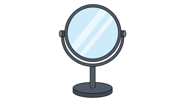 Round tabletop vanity mirror with a dark stand