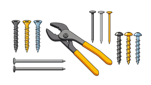 Pliers with assorted screws and nails