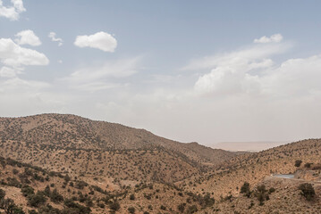 Arid mountain landscape with sparse vegetation in Sahara, Morocco © Elsworth Frobisher