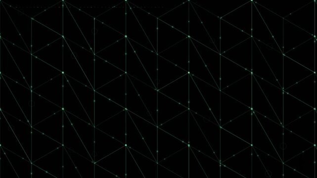 Animated looping network of green geometric points against a dark background