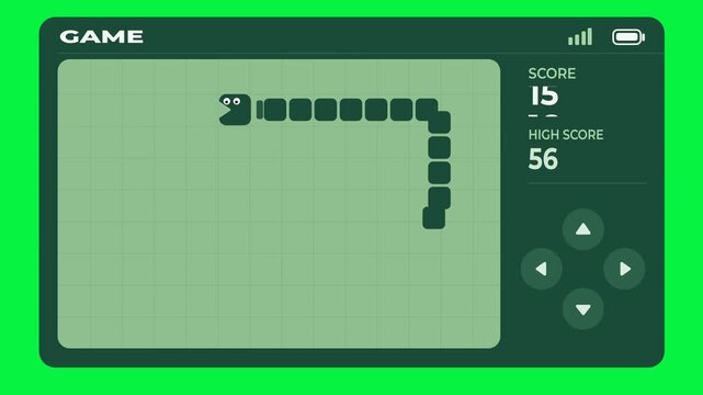 Classic snake game animation on a vintage mobile phone screen interface