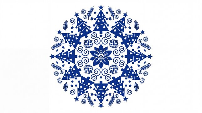 Mandala natal biru dalam bentuk vektor dengan elemen musim dingin