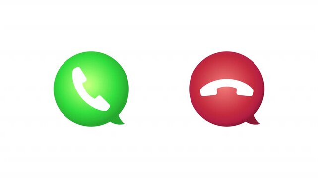 Calling Icon Animation, Green Answer and Red Decline Phone Call Buttons with Transparent Background