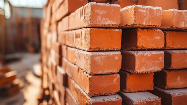 Close up of a stack of red clay bricks showing intricate detail