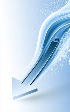 Blue 3D Downward Arrow with Snow and Ice on White Background