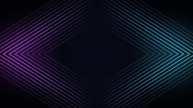 Futuristic Neon Diamond Motion Graphics Background with Glowing Purple and Cyan Lines; 4K UHD Video Ideal for Tech Presentations, Gaming, and Music Visuals