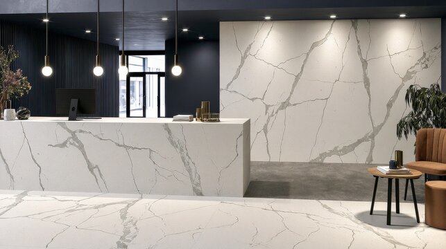 Modern interior with marble walls and reception desk
