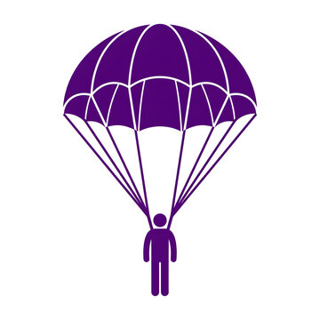 Purple parachute icon silhouette showing skydiving extreme sport activity with bold graphic vector style design