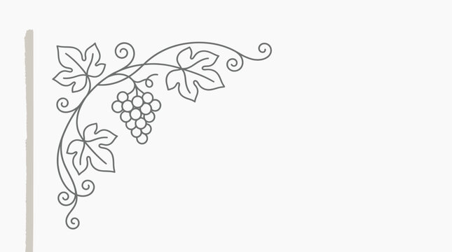 Decorative corner element with a stylized grape vine and leaves, perfect for invitations or borders.